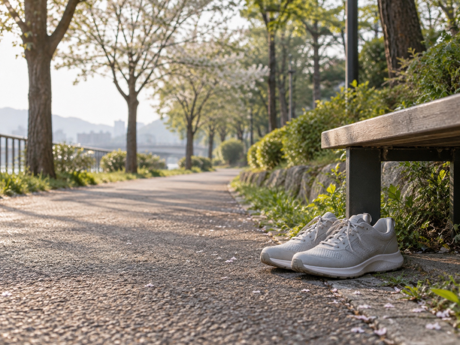 저녁 산책길의 낮은 조명